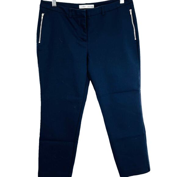 Larry Levine Navy Blue Cotton Blend Zip Pockets Cropped Ankle Pants 8P - Picture 1 of 14